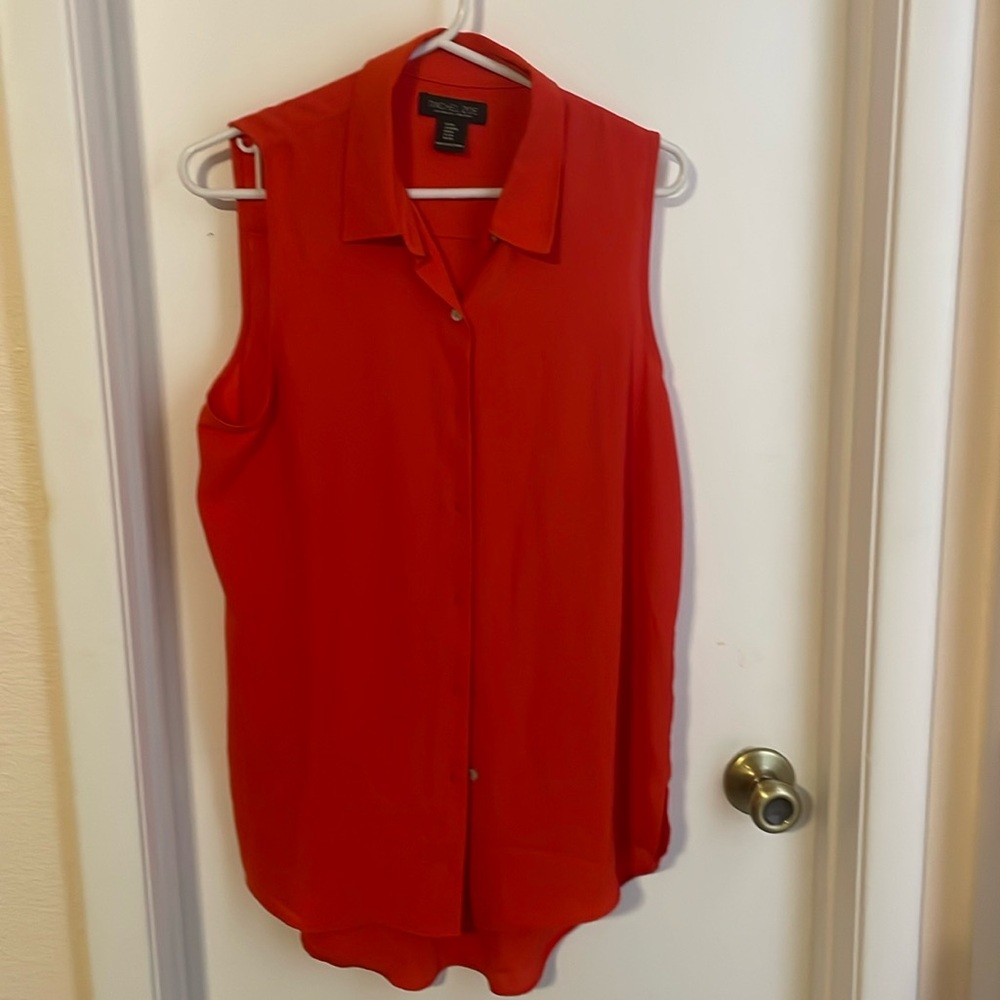 Racheal Zoe sleeveless collared hi low top blouse